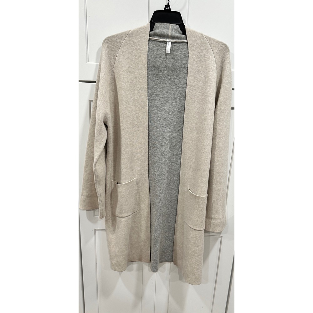 GAP BODY Beige Gray Knit Open Front Long‎ Sleeve Cardigan Sweater M L